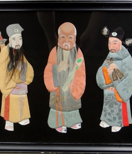 Asian Bizarre Handmade Family Portrait Kabuki Doll Mask Real Silk Fabric & Hair - Picture 5 of 7