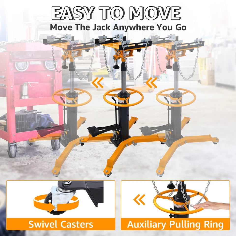 Transmission Jack 1660 LBS, Heavy-Duty Hydraulic Lift with 360° Swivel Hoist - Image 2 of 4