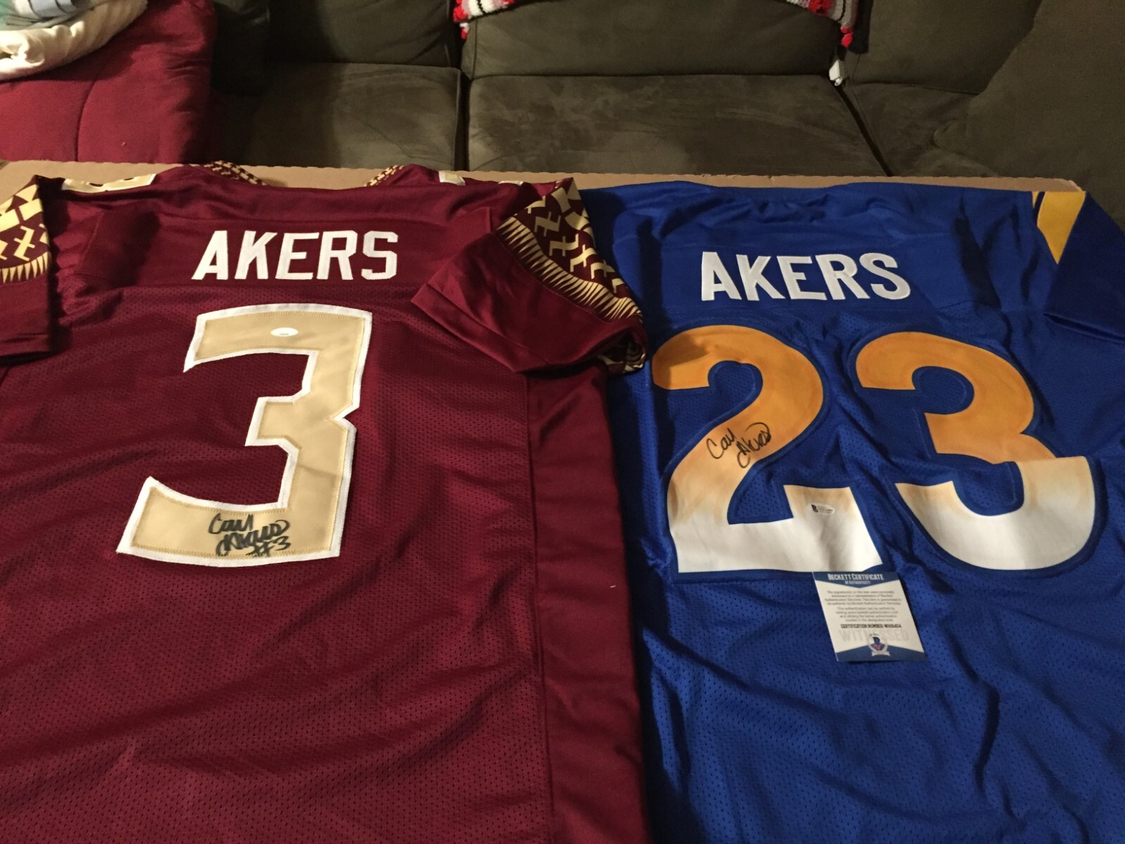 Cam Akers Autographed Signed Florida State Seminoles / LA Rams XL Florida St & Rams Custom Jerseys - BAS / JSA 