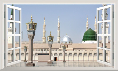Mekka Medina Moschee Saudi Magie Fenster Wandbild selbstklebender Aufkleber Abziehbild Druck