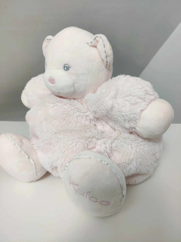 Peluche/Doudou Ours Boule Rose Gris Blanc Perle Fourrure Grelots 30cm Kaloo 2013 - Photo 4/4