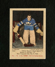 1951 PARKHURST #76 AL ROLLINS CENTERED HQ ROOKIE CARD TORONTO MAPLE LEAFS GOALIE
