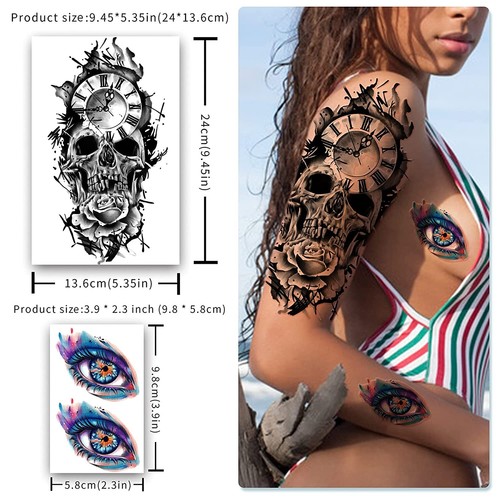 Tatuaggio Temporaneo per UOMO E DONNA 49 Fogli Impermeabile Corpo Finto 3D Art Stickers - Foto 2 di 8