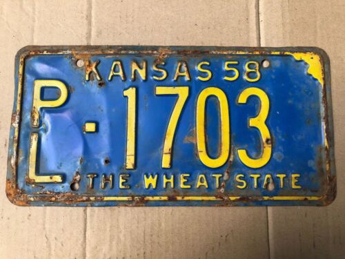 1958 Kansas License Plate 1703 Phillips County Original Plates 58 - Afbeelding 1 van 2