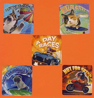 15 Racing Pets - Large Stickers - Party Favors - Rabbit, Cat, Dog, Squirrel