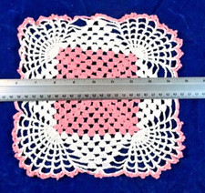 Doily Crocheted 9" Square Pink Border Pink Center