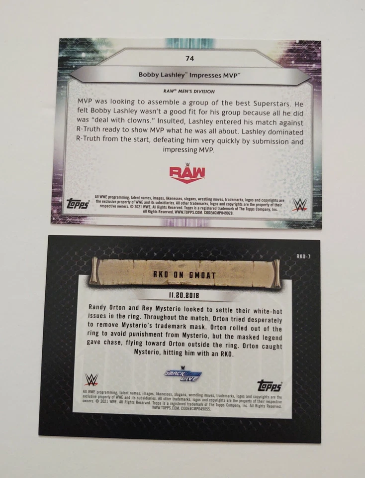 Wrestling Card Lot Bobby Lashley 2021 Topps WWE 74 Apollo Crews 137 Triple H - Image 4 of 4