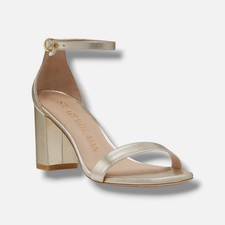 Stuart Weitzman Women's Gold Nudistcurve 75 Block-Heel Sandals Shoes Size 10B