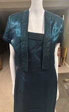 Formal gown for prom or pageant deep teal green with beaded accent and jacket 12