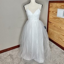 Lulus Graceful Beauty White 3D Floral Tulle Sleeveless Maxi Dress XS NWT