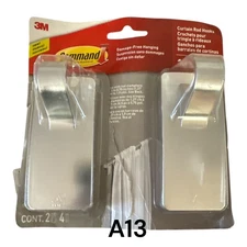 Command Curtain Rod Hooks [Removable]: 1-3/4 in. x 4 in. (Satin Nickel) *2-pack