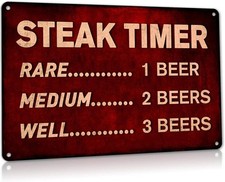 Funny Beer Sign Steak Timer - Metal BBQ Rules Sign, Outdoor Tin Metal Signs