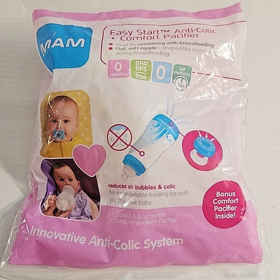 MAM Easy Start Anti Colic Bottle 4.5oz & Pacifier Set Newborn White