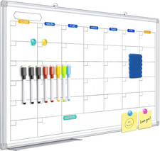 Dry Erase Calendar Whiteboard for Wall, 36" X 24" Magnetic Monthly White Board C