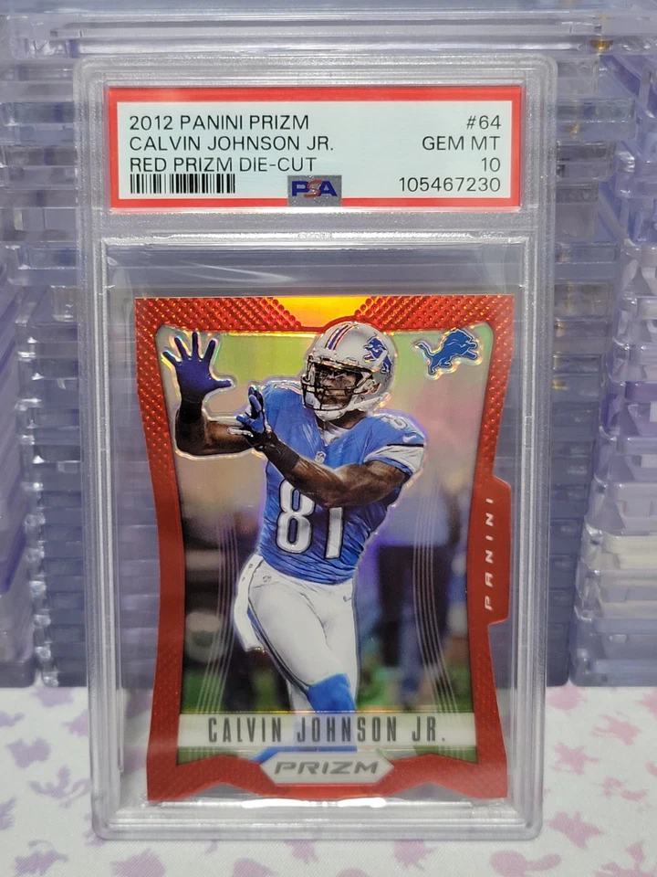 2012 Panini Prizm - Calvin Johnson #64 Red Prizm Die-Cut PSA 10 GEM MINT POP 4 - Image 3 of 4