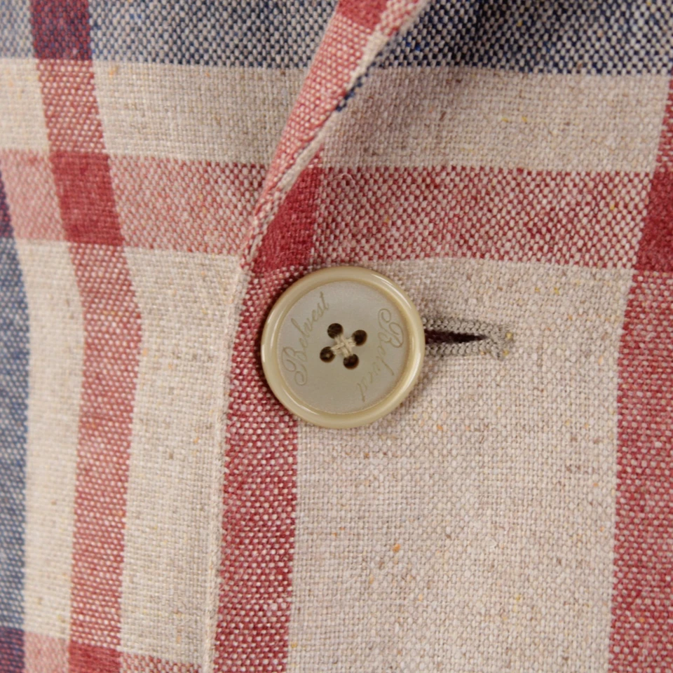 Belvest NWT Silk Double Breasted Sport Coat Size 52R 42R US Beige/Red/Blue Plaid - Image 2 of 4