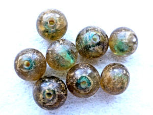 ANTIQUE 8  PCS  ROUND  SHAPE  ABSTRACT TRANSLUCENT CLEAR TRADE BEADS