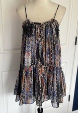 Forever 21 Spaghetti Strap Tiered Dress Front Tie with Tassel Ends Size Large