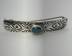Sterling Silver Turquoise Stamped Native American Hair Clip Barrette 6.35g