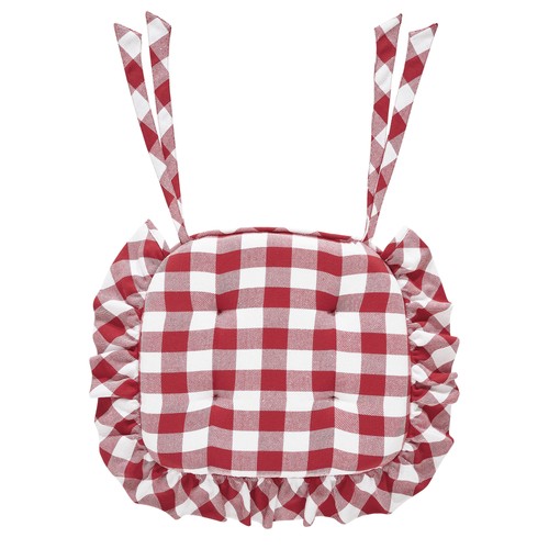 Annie Buffalo Check Red Ruffled Chair Pad 16.5x18 - Picture 5 of 6