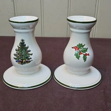 Vtg Cuthbertson ORIGINAL CHRISTMAS TREE Green Band England; Candle Stick Holders