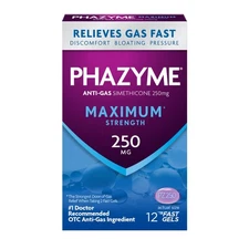 Phazyme Maximum Strength Gas Relief 250mg Simethicone Fast Acting 12 Count