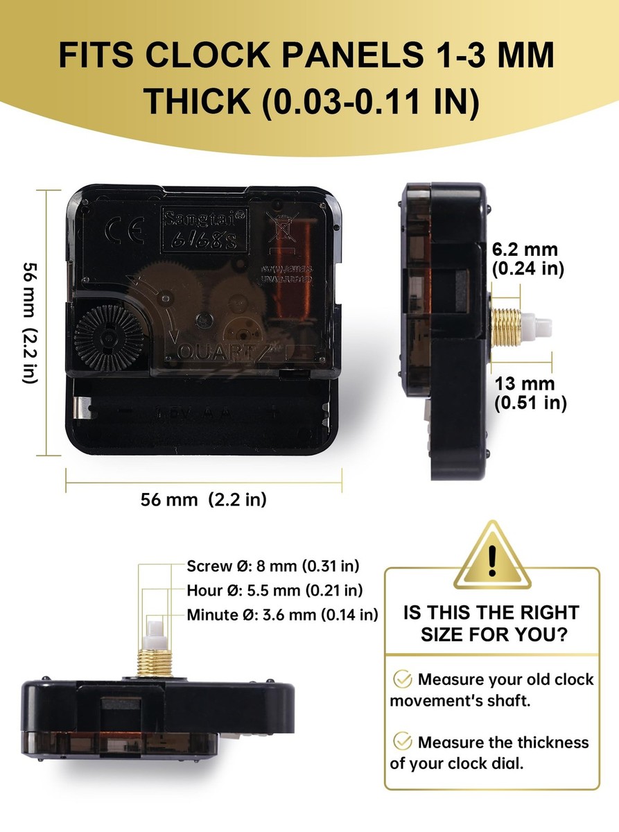 Sangtai 6168 2 Pack High Torque Clock Movement Thread Length: 1/4
