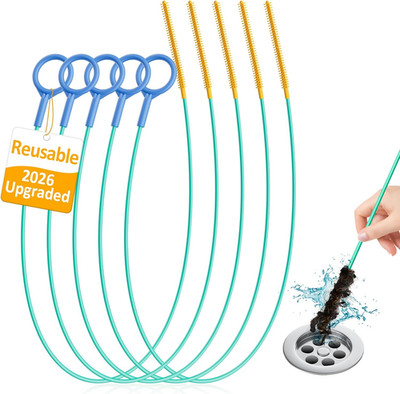 Drain Snake Hair Drain Clog Remover (5 Pack), 2026 Upgraded 30-Inch Reusable Sin