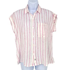 Rails Whitney Pineapple Stripe Linen Blend Button-Up Shirt XS White Pink NWT