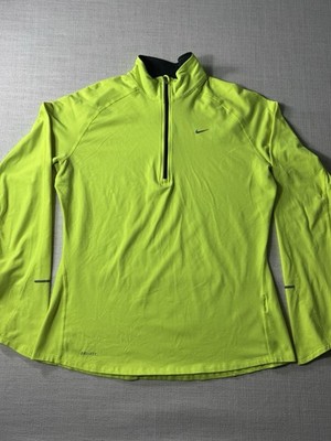 Nike Women s Dri-Fit 1/4 Zip Pullover Highlighter Yellow Athletic Top L Running