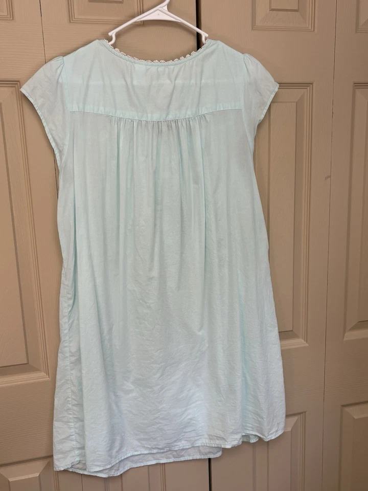 Camisón Adonna verde menta para mujer mediano algodón manga gorra ribete margarita Foto 2 de 4