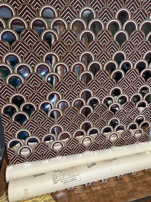 1970s Art Deco Mirrored Vintage Wall Covering NE6621 2 Rolls Scallop Wallpaper