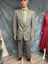 Vintage 1970s Men  s Wool Botany 500 Plaid 2 Pc Business Suit 42 38X29.5