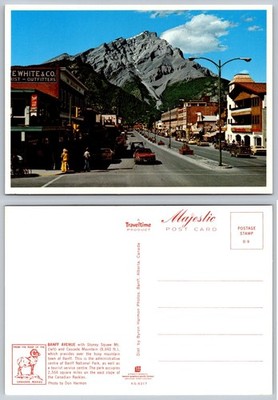 Banff Avenue Canada Postcard c.1970s Cascade Mountain Traveltime Majestic