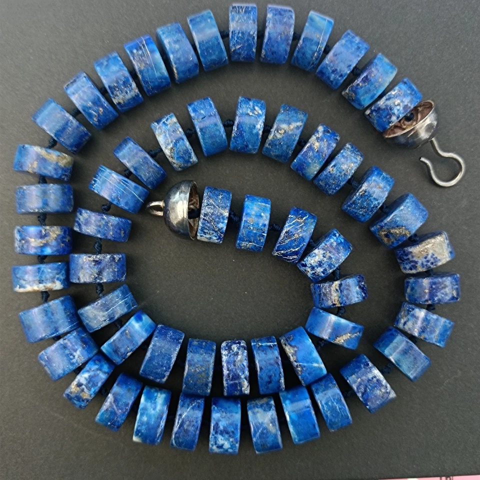 Collar de lapislázuli vintage disco natural audaz plata 925 para hombre mujer anudado Foto 2 de 4