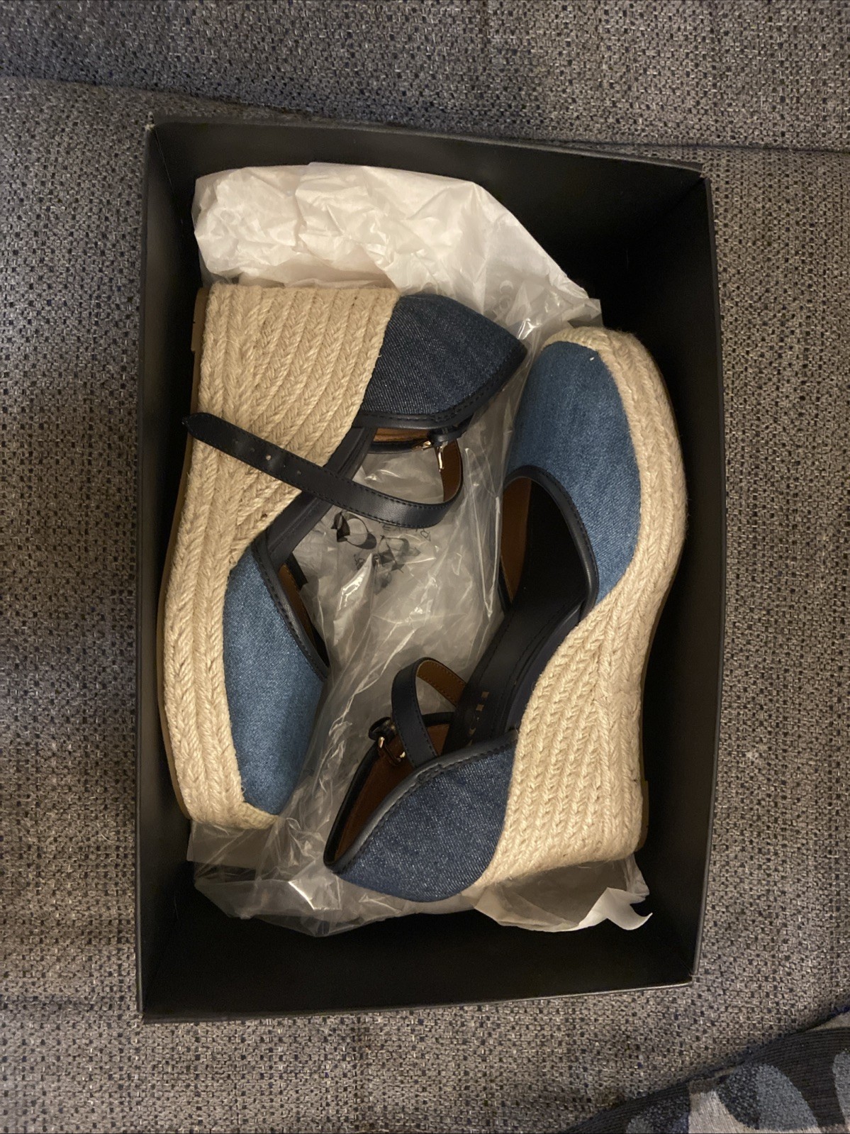 Coach Raine Espadrille in Signature Jacquard Khaki Wedge Heel, Size 9