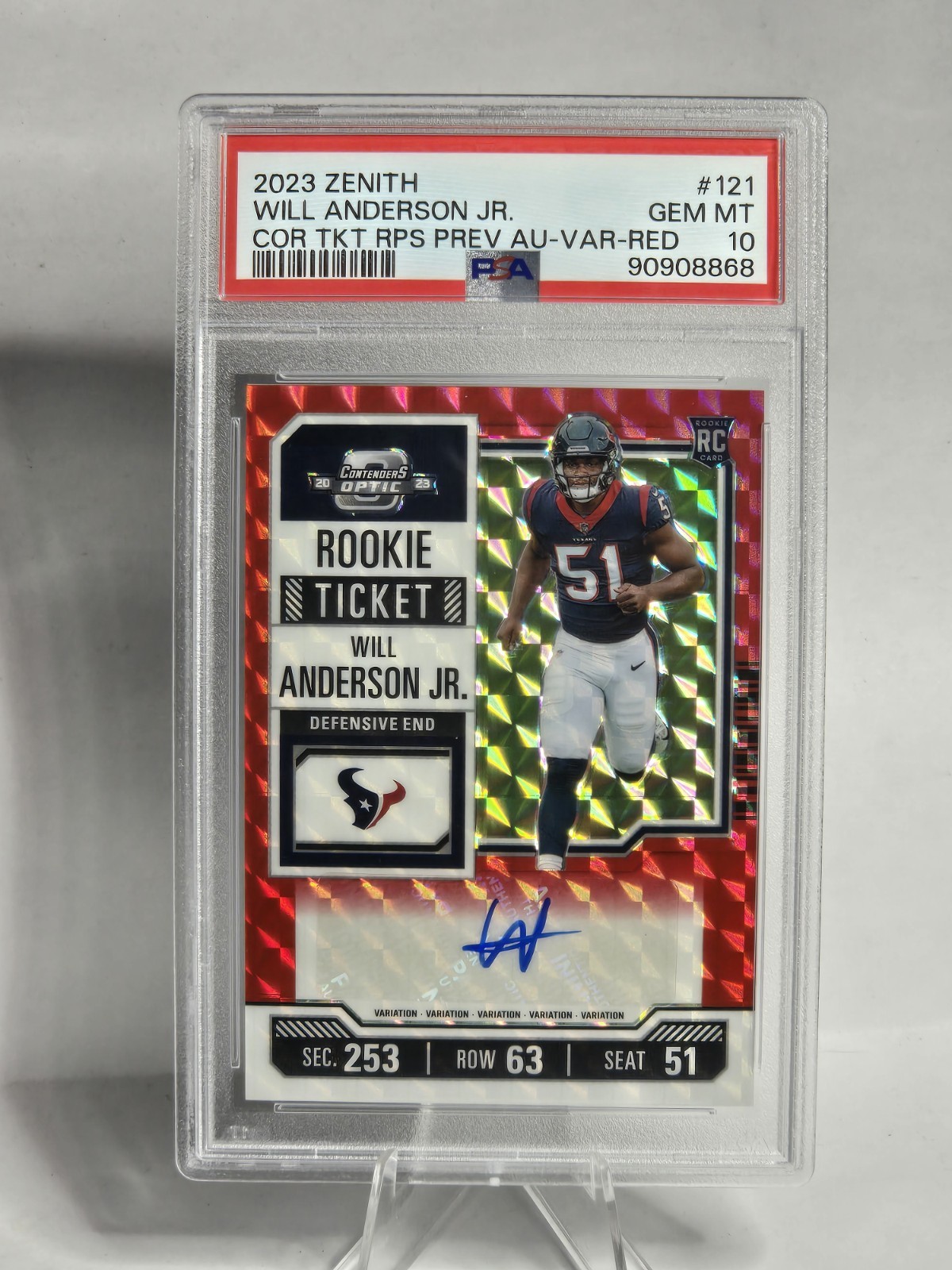Will Anderson Panini Zenith Contenders Optic Rookie Ticket Rps Preview Autographs #121 Base