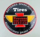 VINTAGE FIRESTONE TIRES ONE-STOP SERVICE GASOLINE MOTOR OIL GAS PORCELAIN SIGN