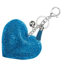Rhinestone Keychains for Women Cute Bling Heart Purse Charm White-Dark Blue