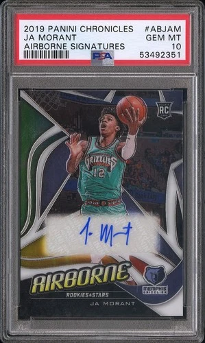2019 PANINI CHRONICLES AIRBORNE SIGNATURES #/99 JA MORANT ROOKIE AUTO PSA 10 RC