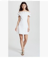 Rebecca Taylor Size 2 Slub Suiting Cream Ruffle Raw Hem Mini Dress