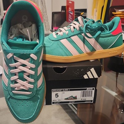 adidas Breaknet Sleek J Kids Sneakers Green/Pink Gum Suede US 5 JR2131
