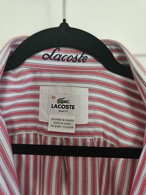 Lacoste Slim Fit Striped Long Sleeve Button-Up Shirt Cotton Mens 42 F5182