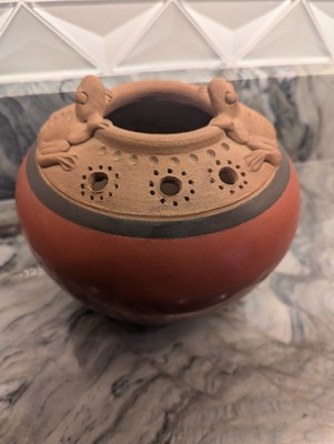  VTG Water Vessel,Central Am.w/2 Tree Frogs, 7''x 6'', Signed By Artist,Costa Rica