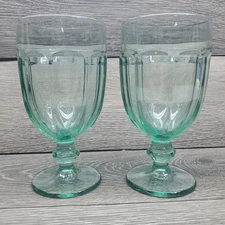 VTG Libbey Duratuff Light Green Gibraltar Iced Tea Water Wine Goblets Set of 2