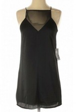 Express Black Satin Sexy Slip Mini Dress Mesh Inset Racerback Size XXS NWT!