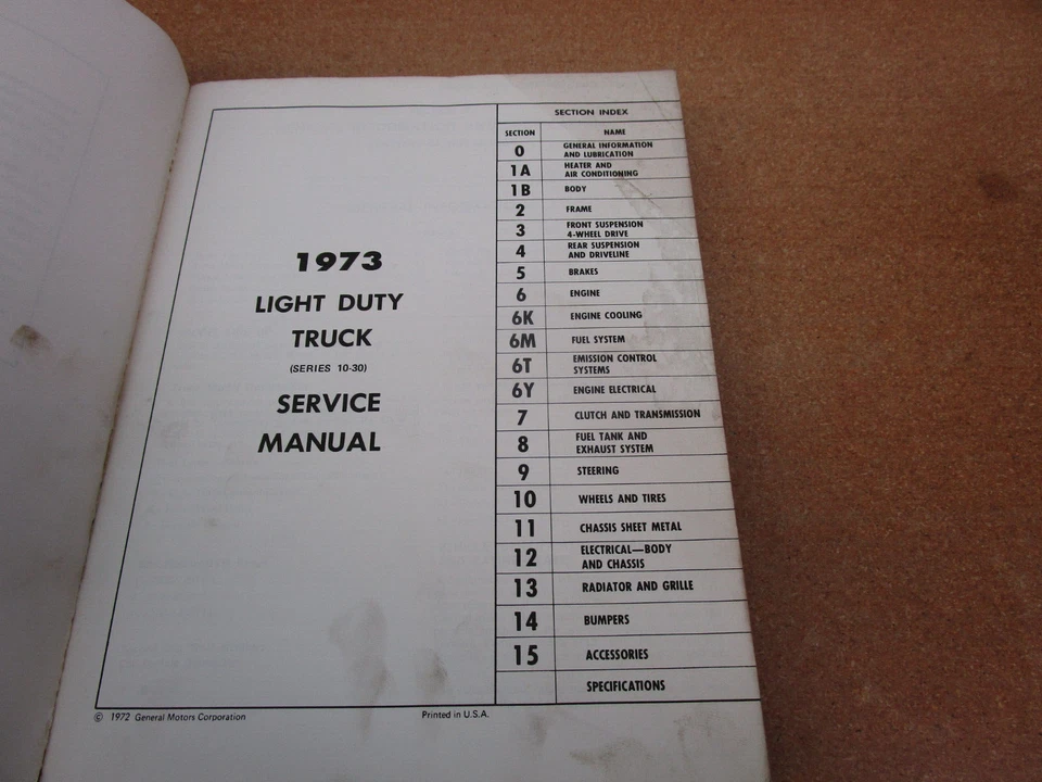 1973 Chevrolet 10-30 truck pickup C10 K10 Suburban shop service manual ORIGINAL - Image 3 of 4