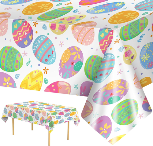 3 Pack Easter Tablecloth - Watercolor Easter Eggs Plastic Table Cloths, Disposab