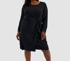 Calvin Klein Womens Black Long Sleeve Faux-Wrap Dress Size L