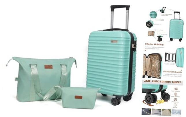 Luggage Set 3 Piece Luggage Set ABS hardshell Spinner Wheels Luggage Mint Green
